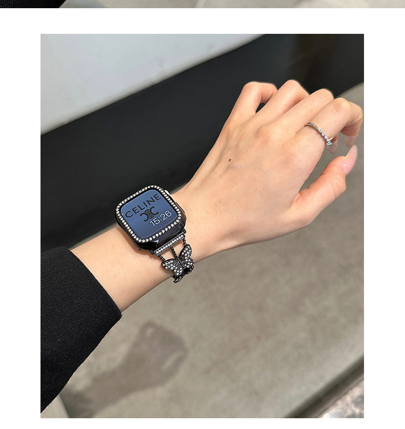 蝴蝶細鑽金屬錶帶apple watch