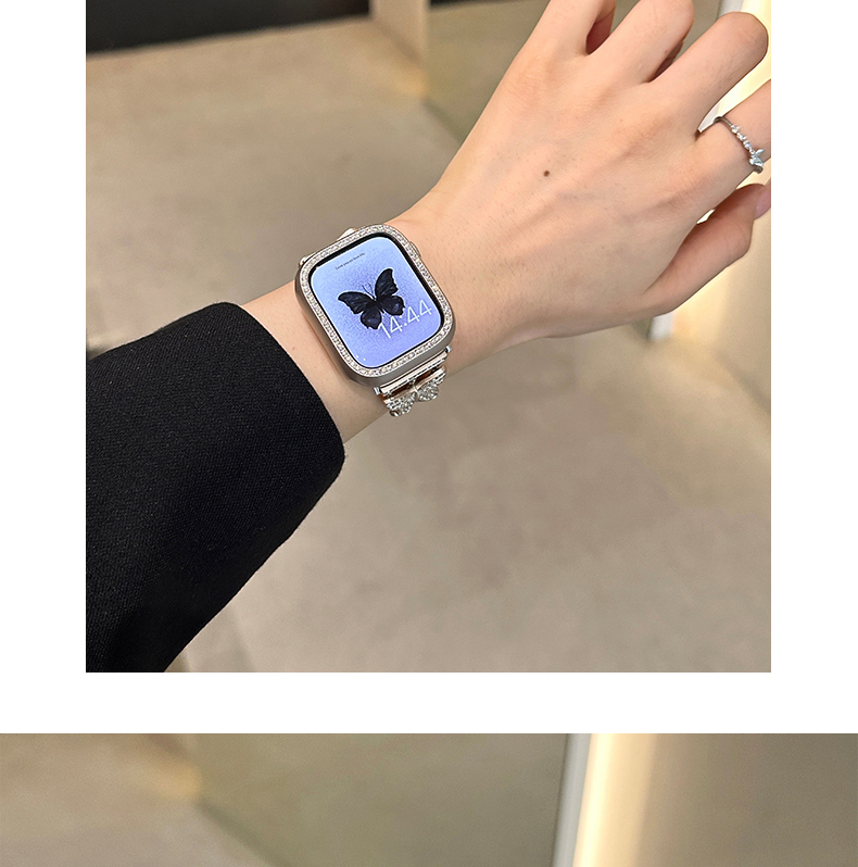 蝴蝶細鑽金屬錶帶apple watch