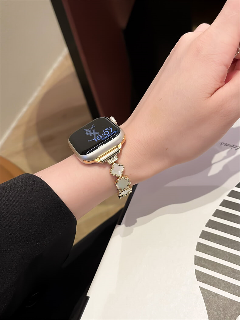 四葉草貝母鏈條錶帶適用apple watch