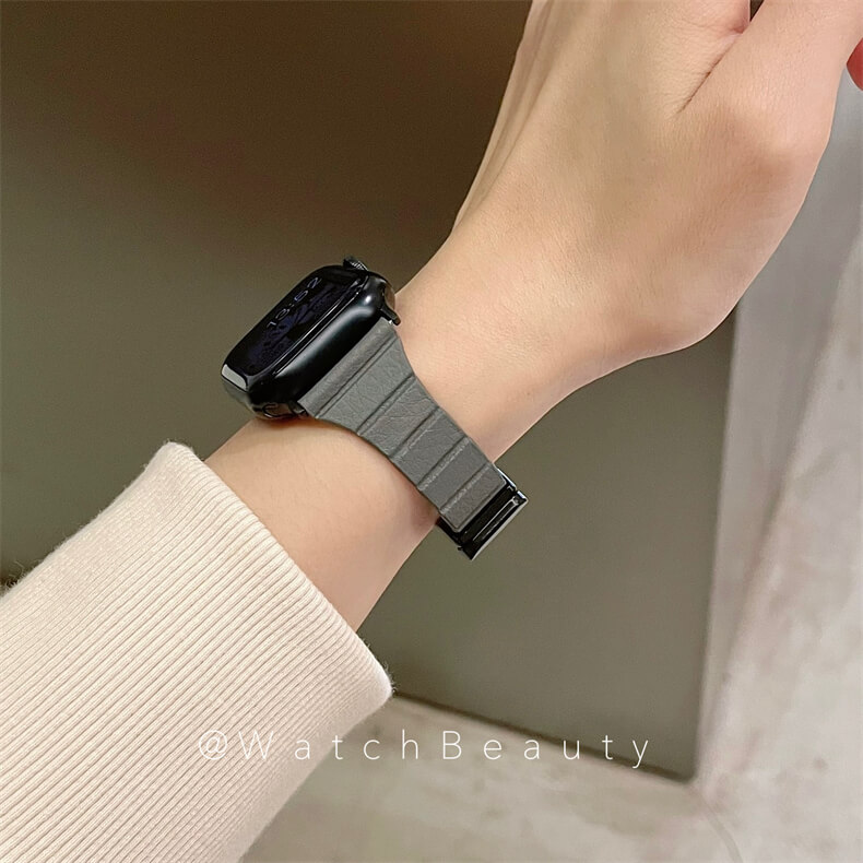 休閒風輕薄真皮磁吸錶帶適用Apple Watch