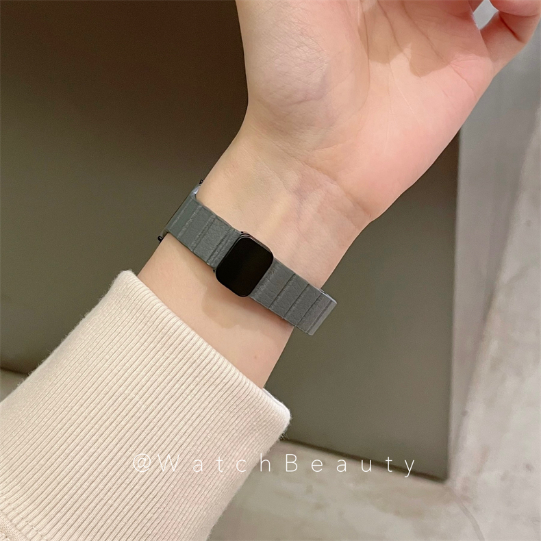 休閒風輕薄真皮磁吸錶帶適用Apple Watch