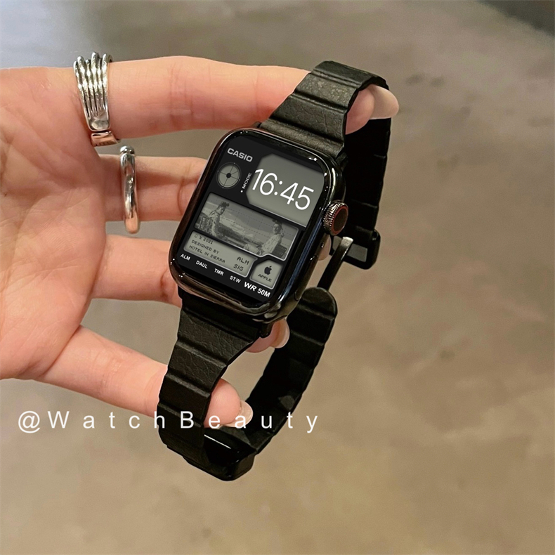 休閒風輕薄真皮磁吸錶帶適用Apple Watch