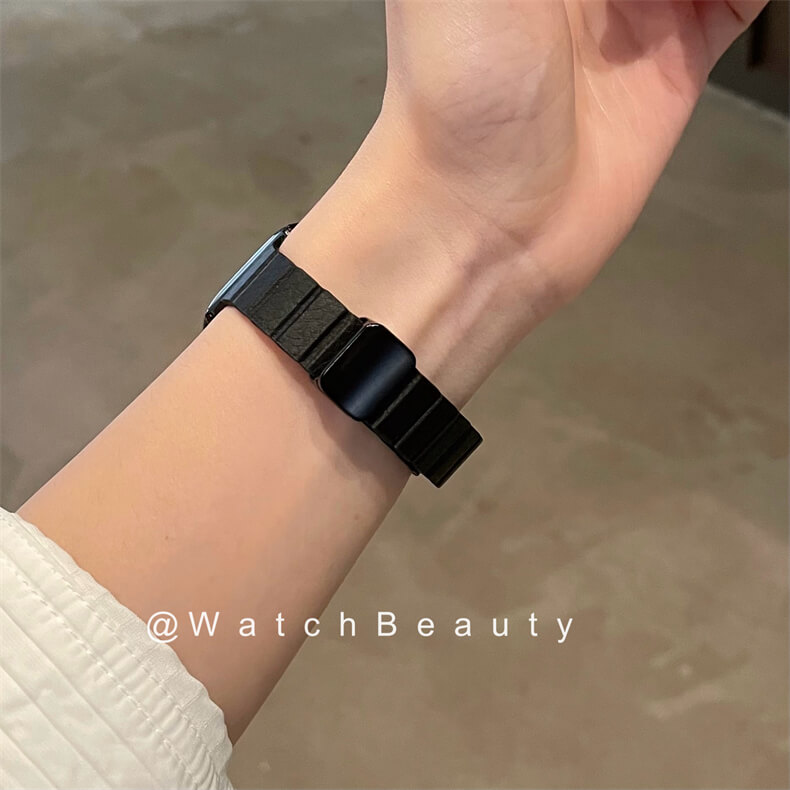 休閒風輕薄真皮磁吸錶帶適用Apple Watch