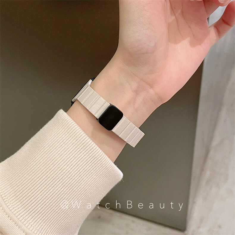 休閒風輕薄真皮磁吸錶帶適用Apple Watch