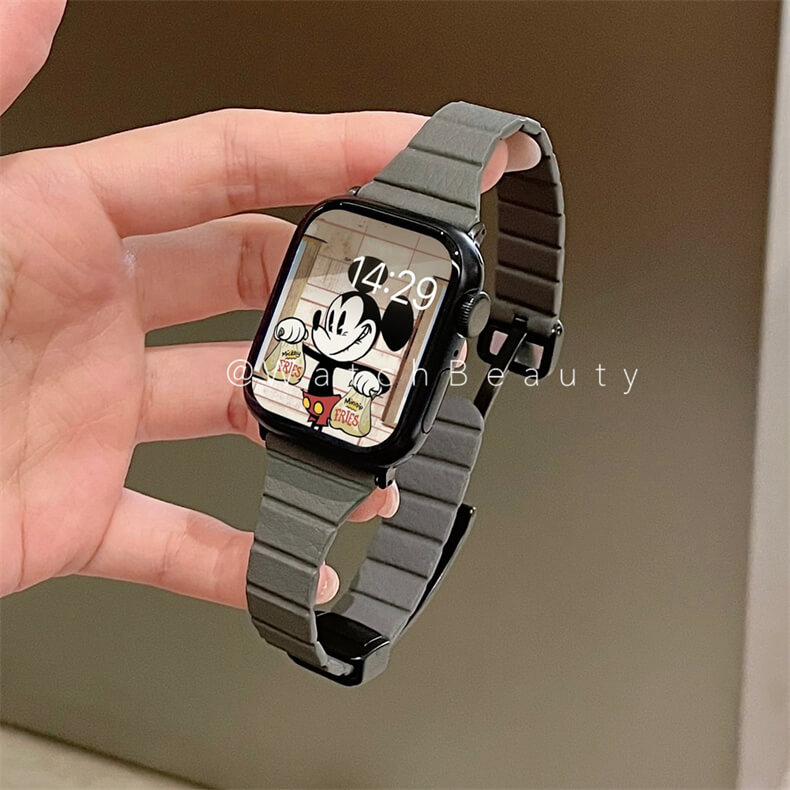 休閒風輕薄真皮磁吸錶帶適用Apple Watch