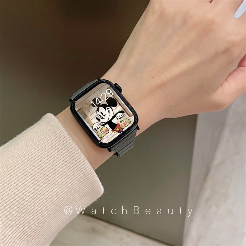 休閒風輕薄真皮磁吸錶帶適用Apple Watch