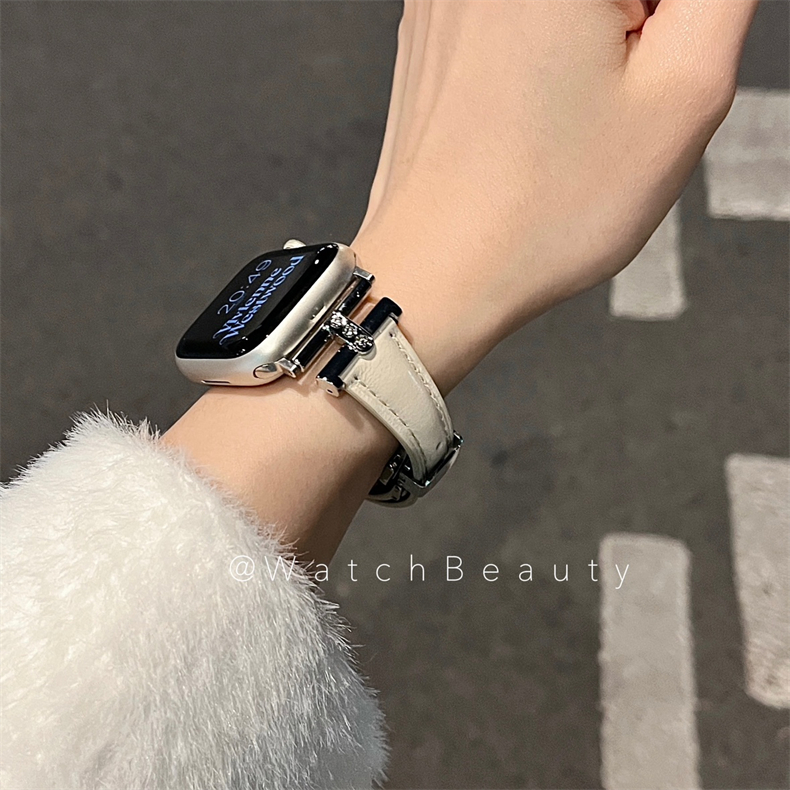 皮質凱旋門鑲鑽蝴蝶扣錶帶適用Apple Watch