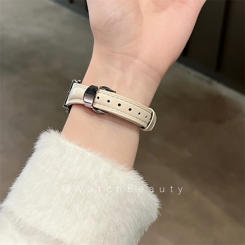 皮質凱旋門鑲鑽蝴蝶扣錶帶適用Apple Watch