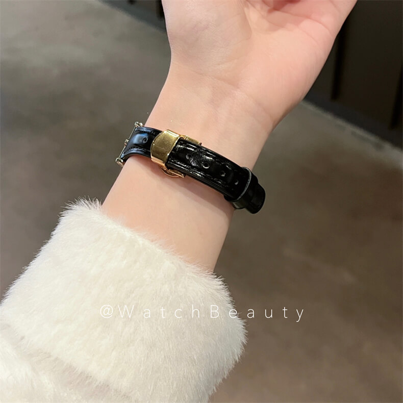 皮質凱旋門鑲鑽蝴蝶扣錶帶適用Apple Watch