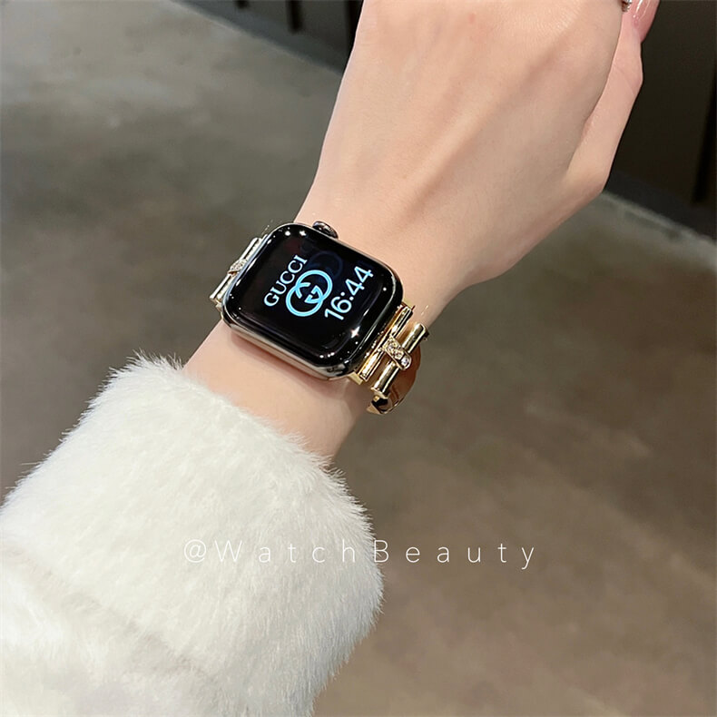 皮質凱旋門鑲鑽蝴蝶扣錶帶適用Apple Watch