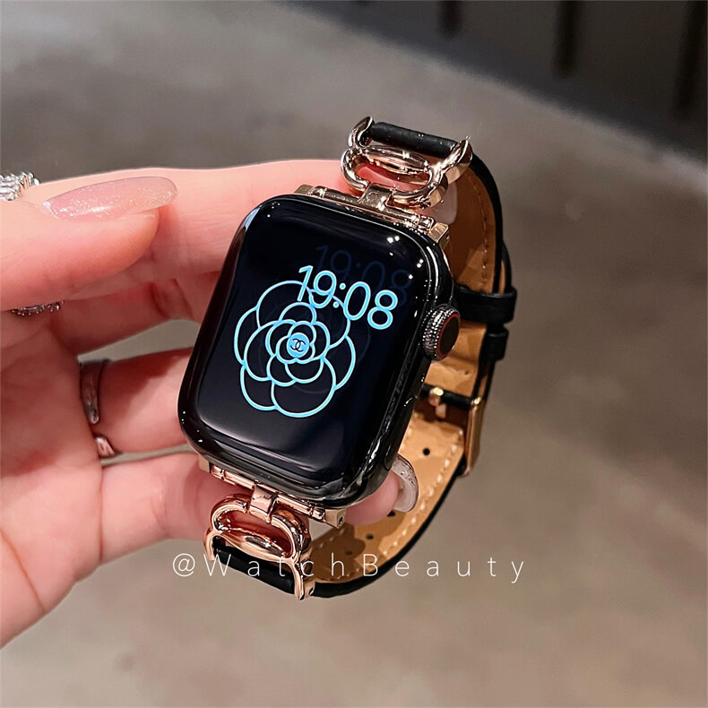 荔枝紋細邊皮質螃蟹扣錶帶適用Apple Watch