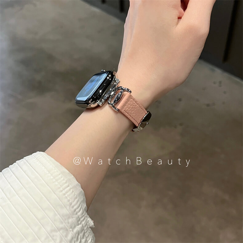 荔枝紋細邊皮質螃蟹扣錶帶適用Apple Watch