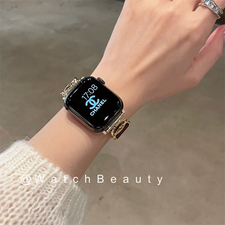 荔枝紋細邊皮質螃蟹扣錶帶適用Apple Watch