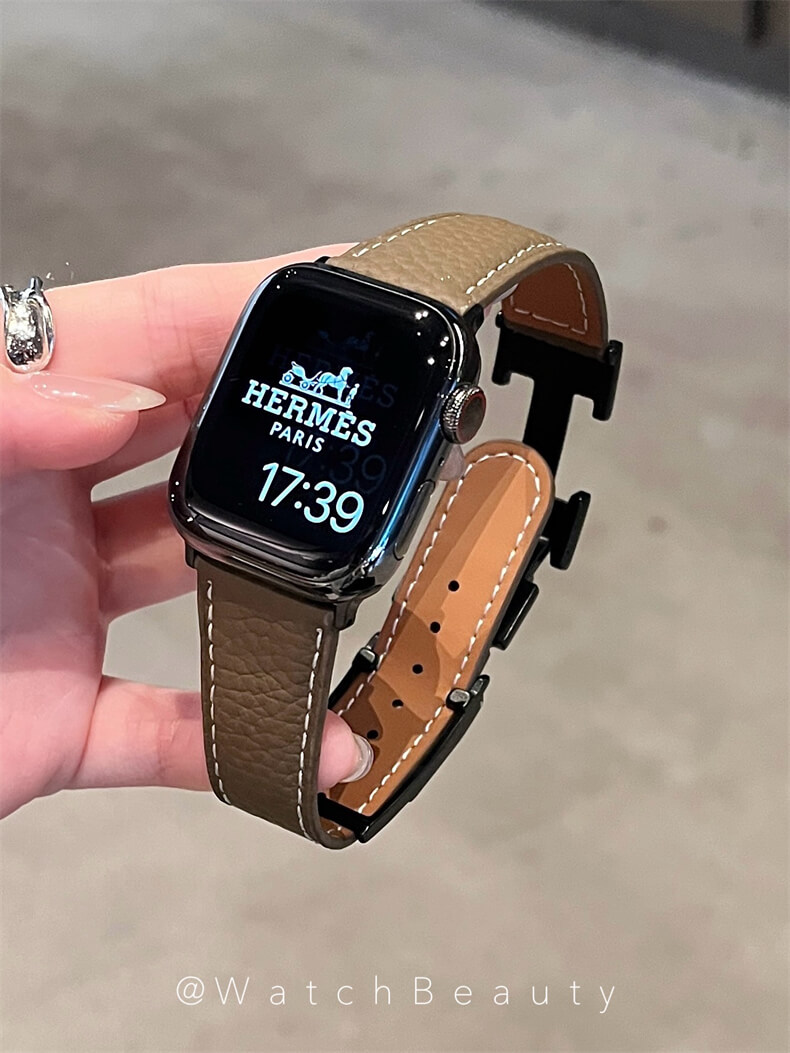 柔軟荔枝紋H磁吸扣錶帶適用apple watch