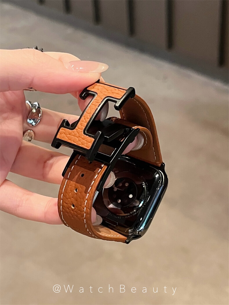 柔軟荔枝紋H磁吸扣錶帶適用apple watch