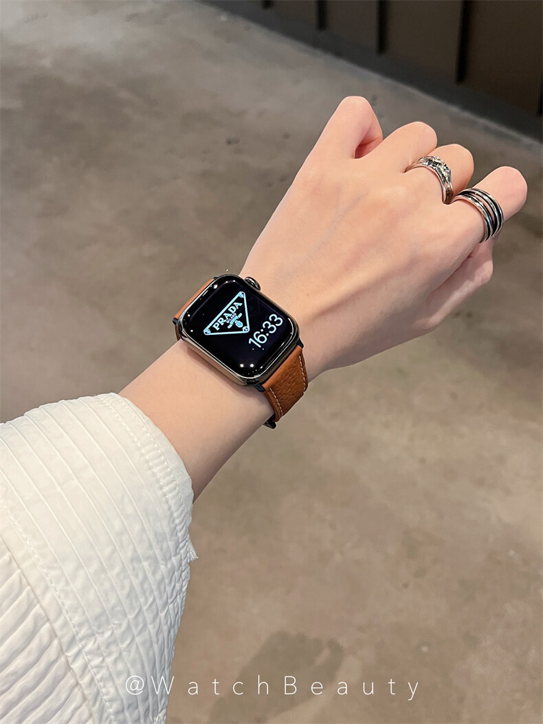 柔軟荔枝紋H磁吸扣錶帶適用apple watch