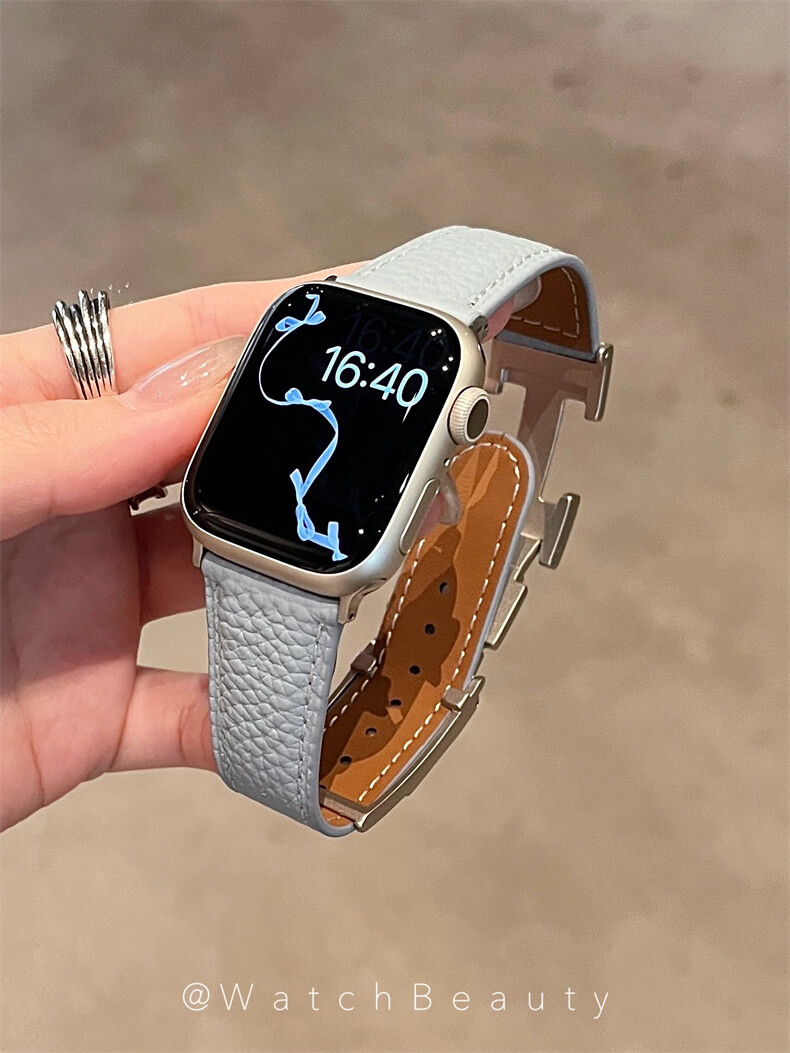 柔軟荔枝紋H磁吸扣錶帶適用apple watch