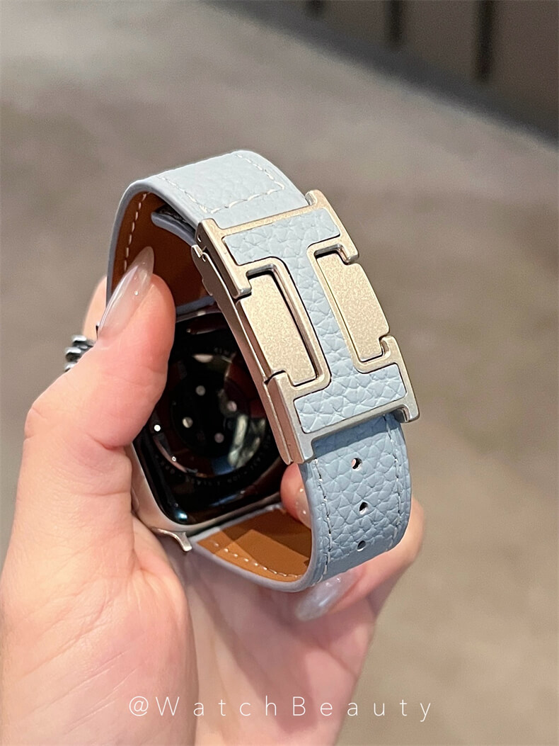 柔軟荔枝紋H磁吸扣錶帶適用apple watch