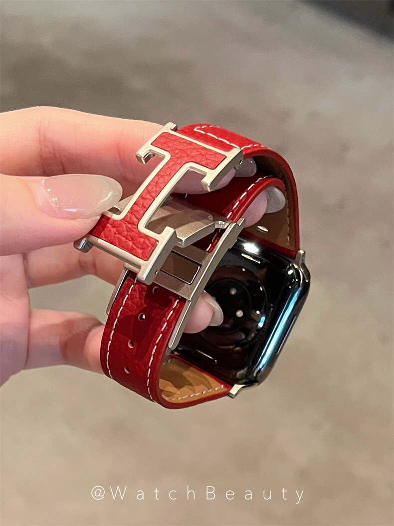 柔軟荔枝紋H磁吸扣錶帶適用apple watch