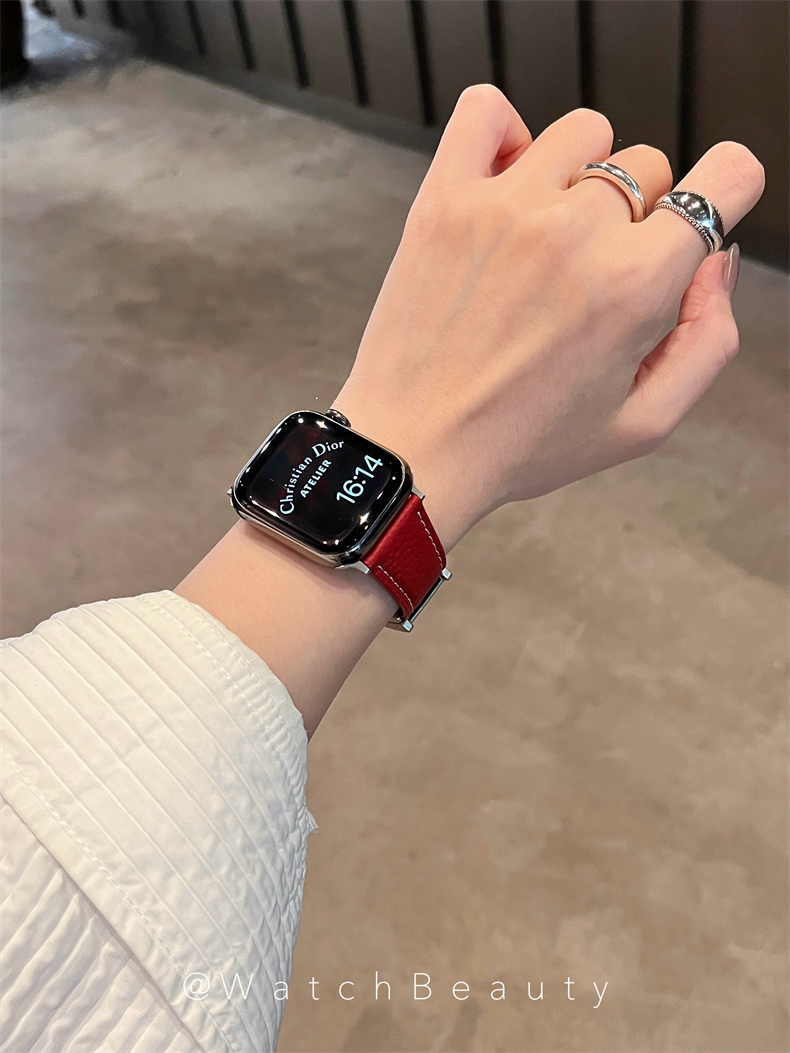 柔軟荔枝紋H磁吸扣錶帶適用apple watch