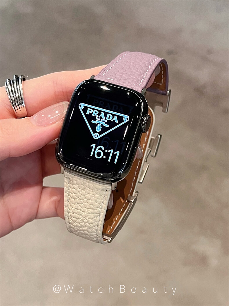 柔軟荔枝紋H磁吸扣錶帶適用apple watch