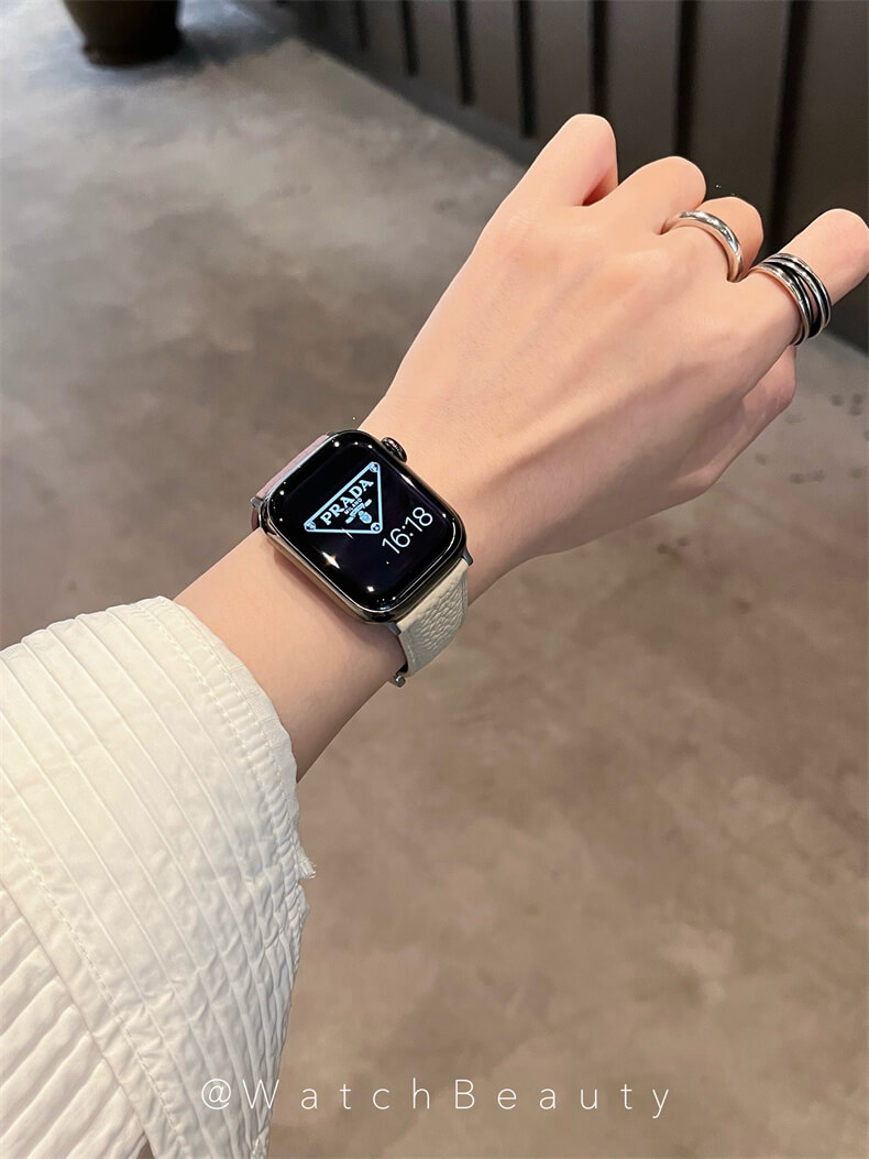 柔軟荔枝紋H磁吸扣錶帶適用apple watch