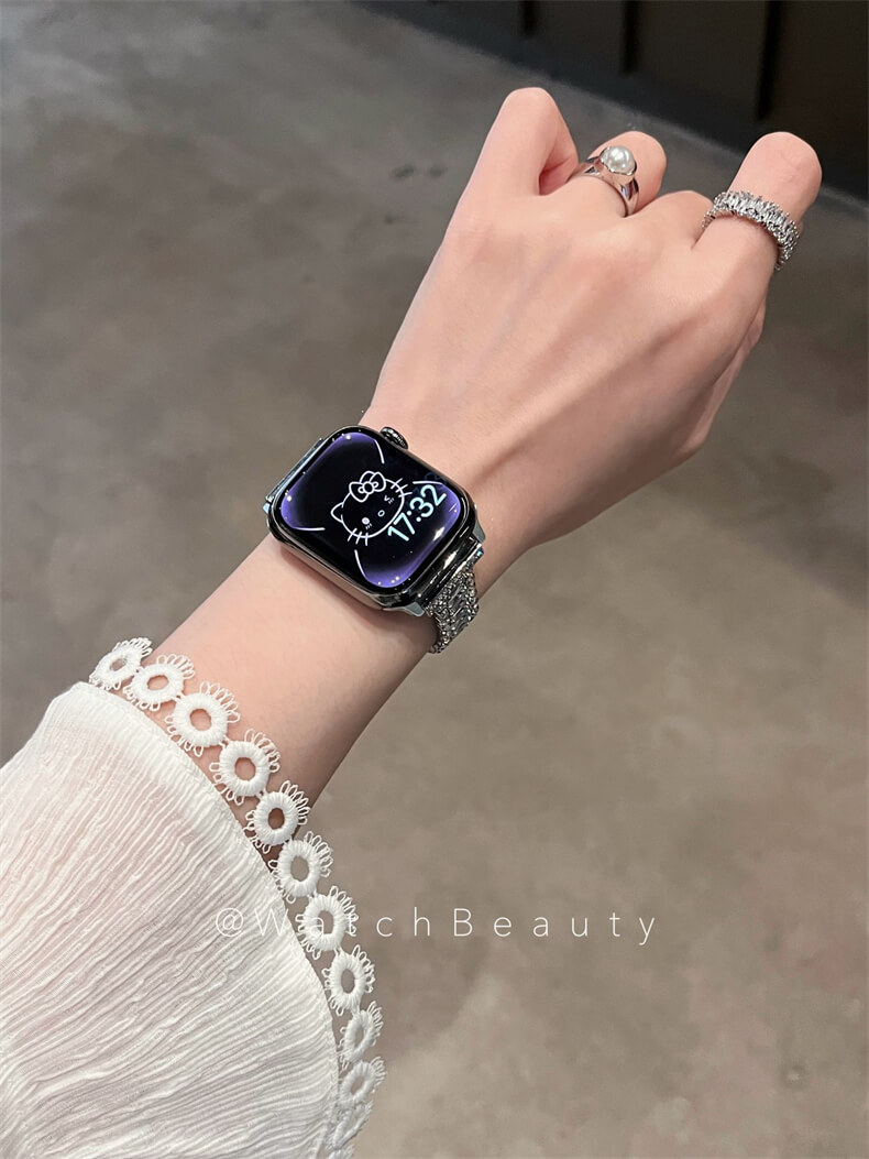 氣質感細邊金屬三排鑽錶帶適用apple watch