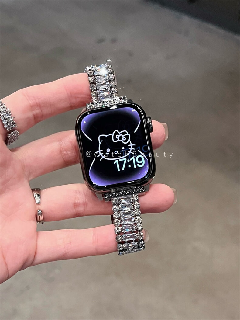 氣質感細邊金屬三排鑽錶帶適用apple watch