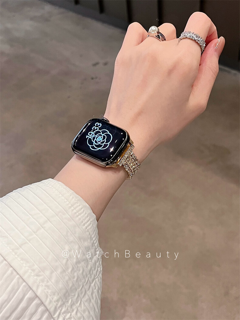 氣質感細邊金屬三排鑽錶帶適用apple watch