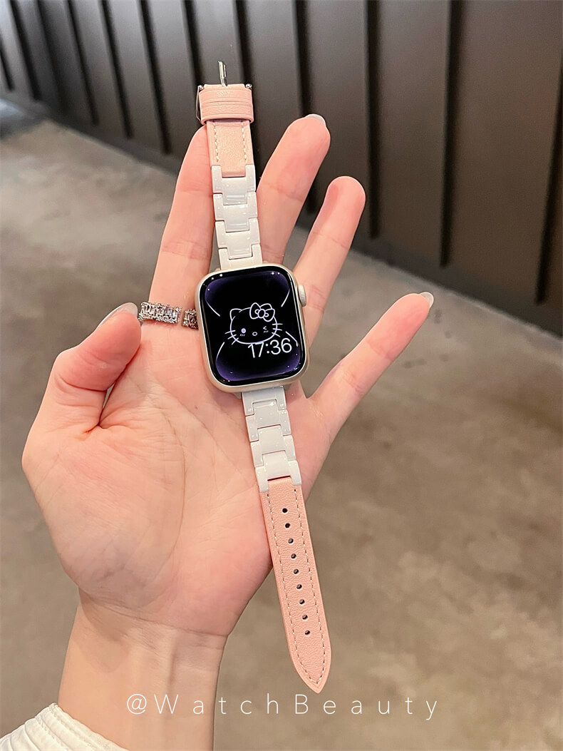 高級感陶瓷拼接皮質錶帶適用apple watch