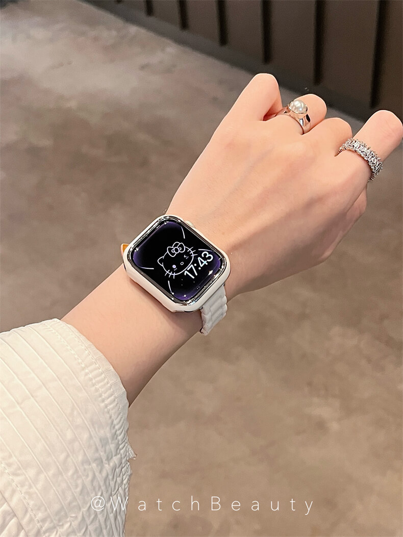 高級感陶瓷拼接皮質錶帶適用apple watch