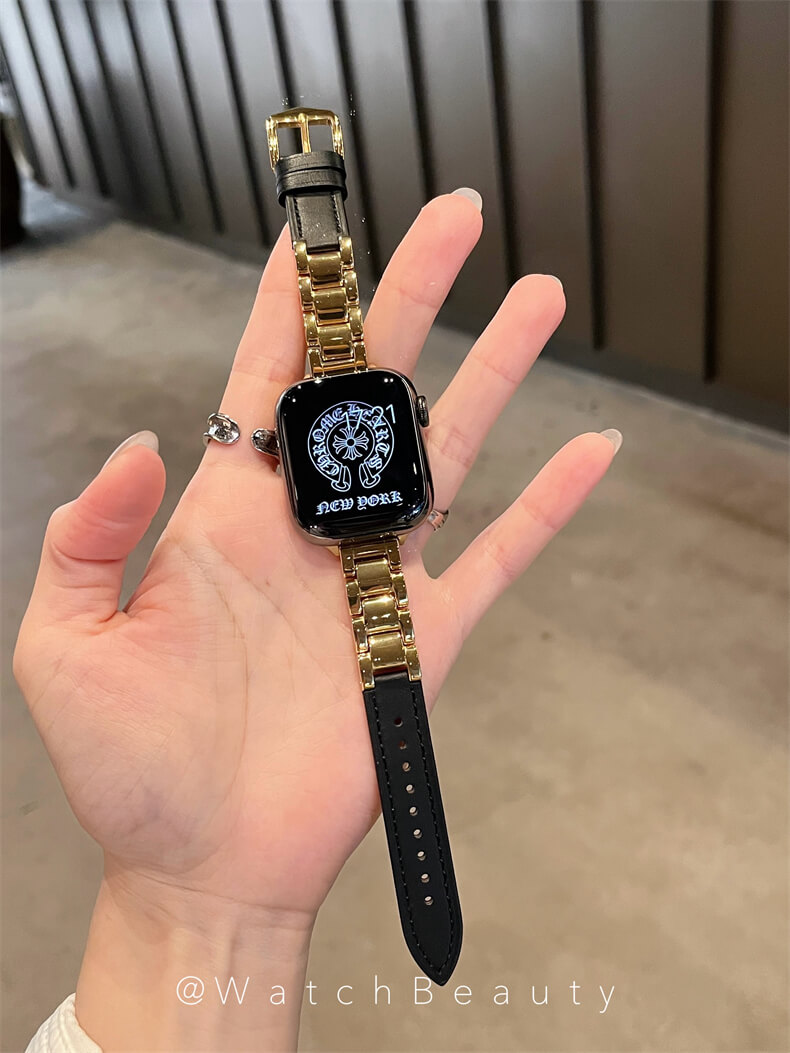 高級感陶瓷拼接皮質錶帶適用apple watch