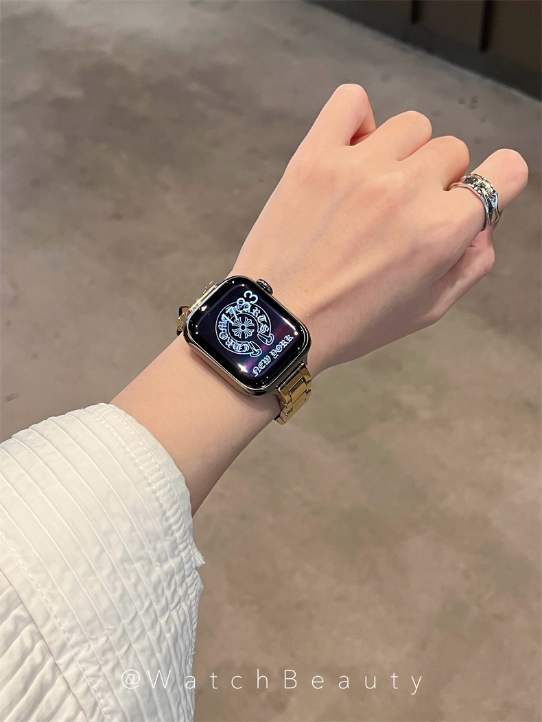 高級感陶瓷拼接皮質錶帶適用apple watch