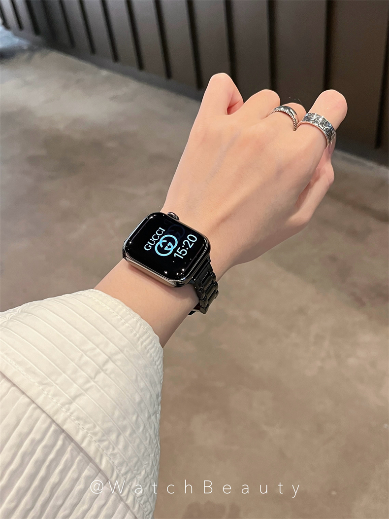 高級感陶瓷拼接皮質錶帶適用apple watch