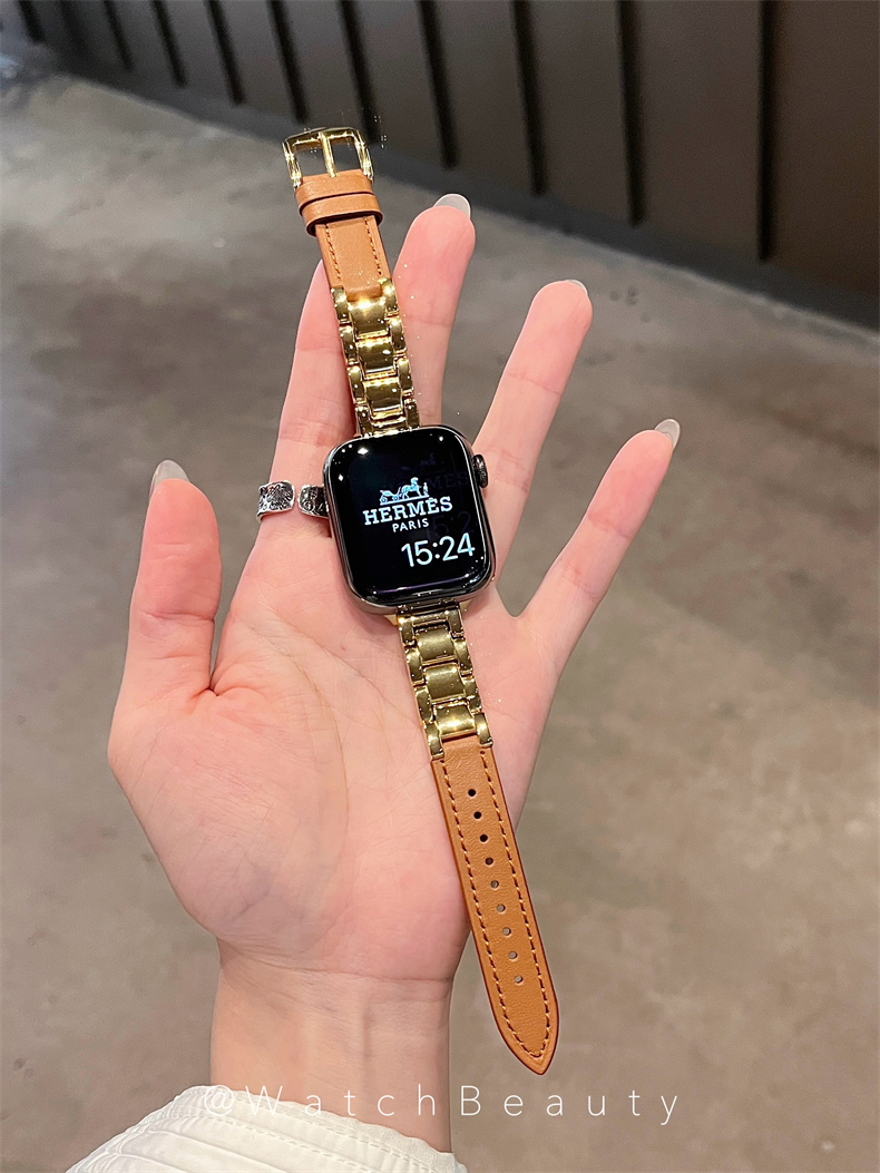 高級感陶瓷拼接皮質錶帶適用apple watch