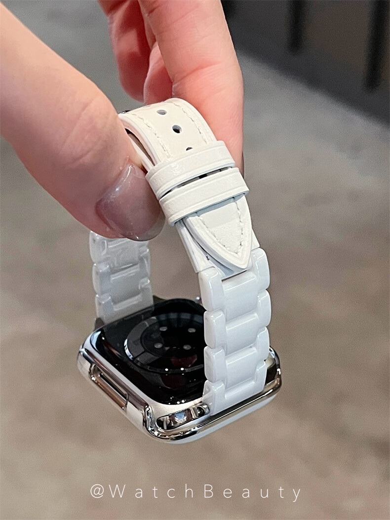 高級感陶瓷拼接皮質錶帶適用apple watch