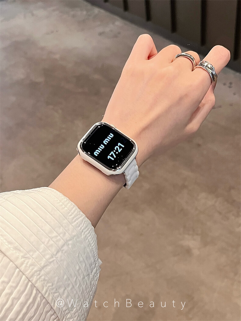 高級感陶瓷拼接皮質錶帶適用apple watch